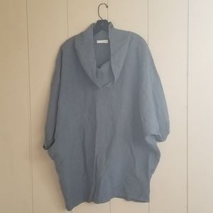 Bryn Walker Linen Tunic Ladenlook Blouse Blue MEDIUM Turtle Neck Poncho Comfort